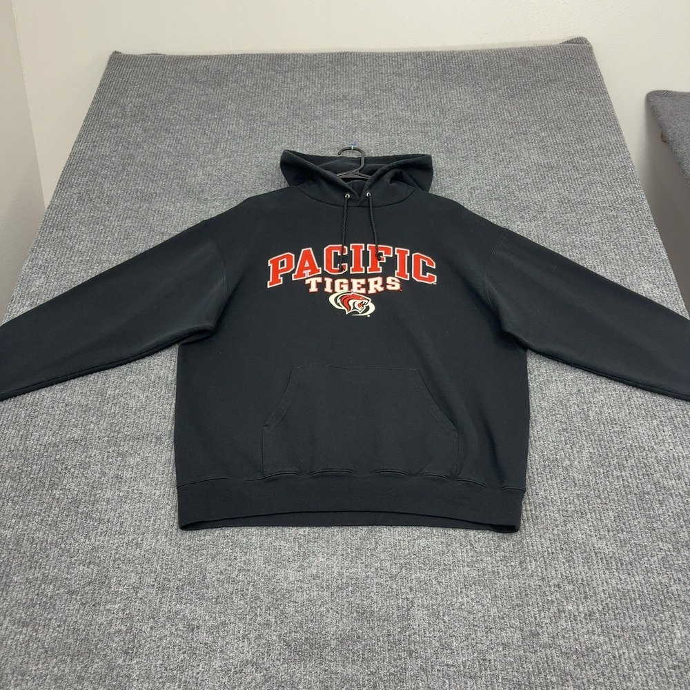 Pacific Tigers Champion Hoodie Mens L Black Fleece Pullover Collegiate Athletic